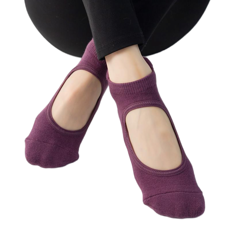【Yoga Socks】A4紫红-女士毛圈圆头瑜伽普拉提运动袜