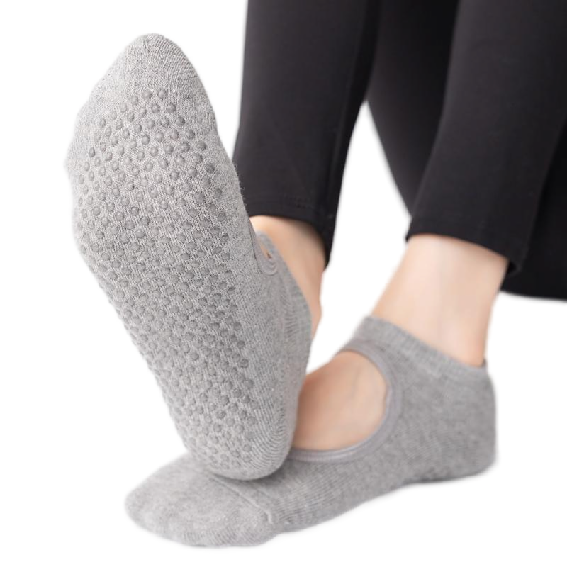【Yoga Socks】A1浅麻灰-女士毛圈圆头瑜伽普拉提运动袜