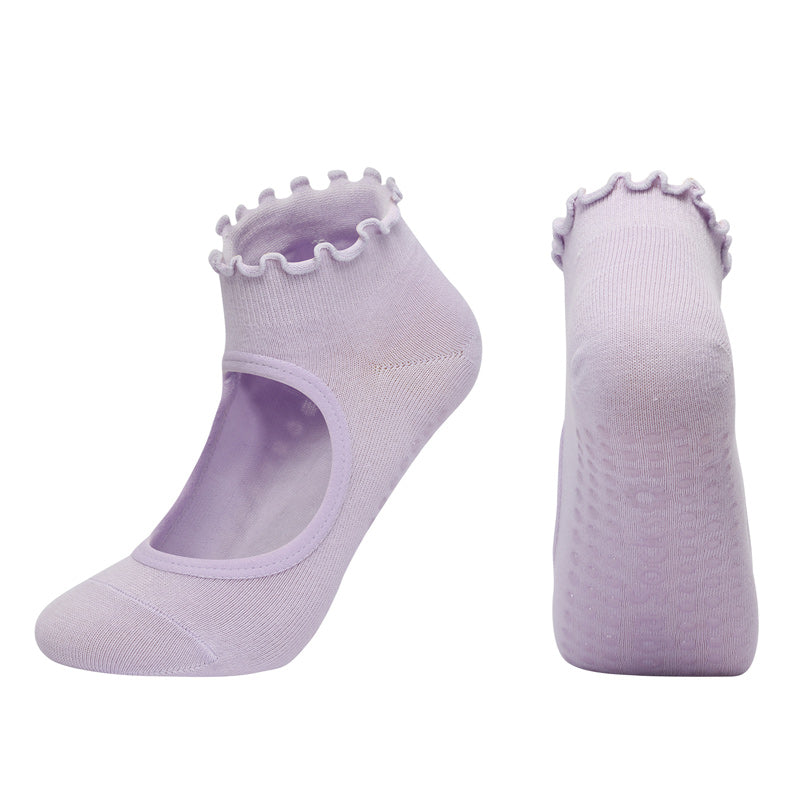 【Yoga Socks】O1浅紫-女士木耳边圆头瑜伽普拉提运动袜