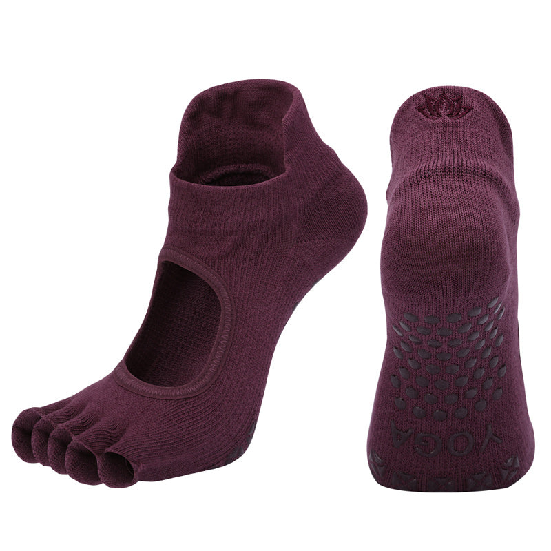 【Yoga Socks】C1紫红-女士刺绣半趾瑜伽普拉提运动袜