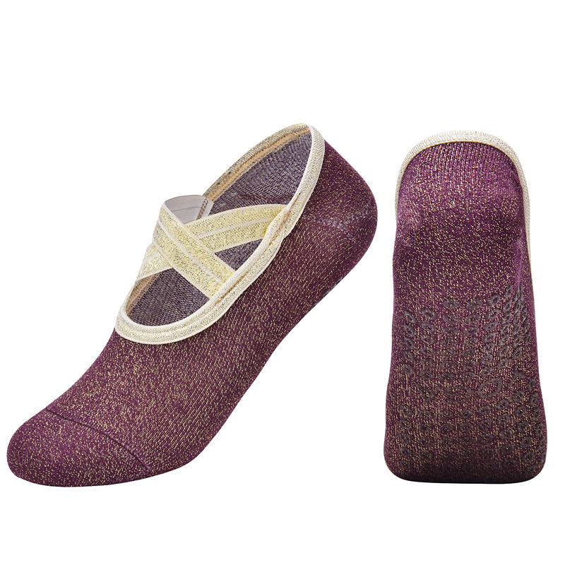 【Yoga Socks】H4紫红-女士金丝圆头瑜伽普拉提运动袜