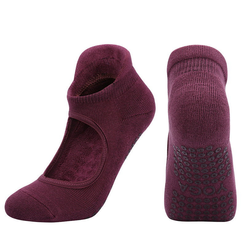 【Yoga Socks】A4紫红-女士毛圈圆头瑜伽普拉提运动袜