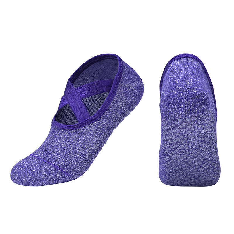 【Yoga Socks】H1紫罗兰-女士银丝圆头瑜伽普拉提运动袜