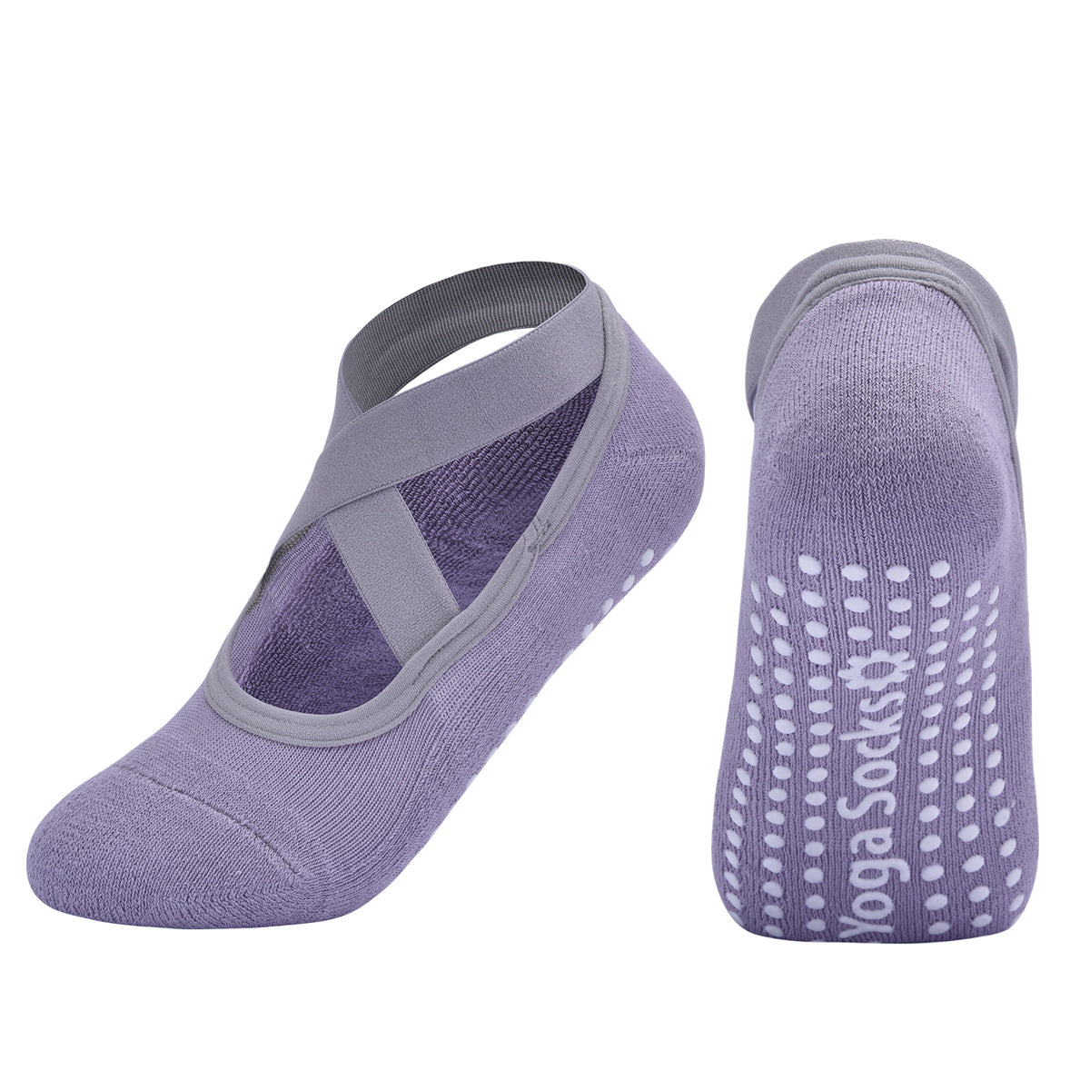 【Yoga Socks】Q3紫色-女士毛圈圆头瑜伽普拉提运动袜