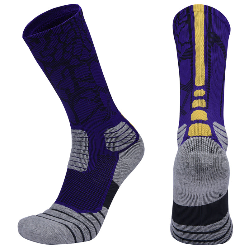 【Basketball Socks】D1紫黄-男士毛圈长筒篮球运动袜