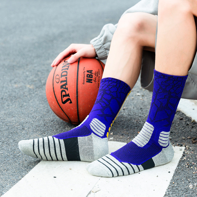 【Basketball Socks】D1紫黄-男士毛圈长筒篮球运动袜