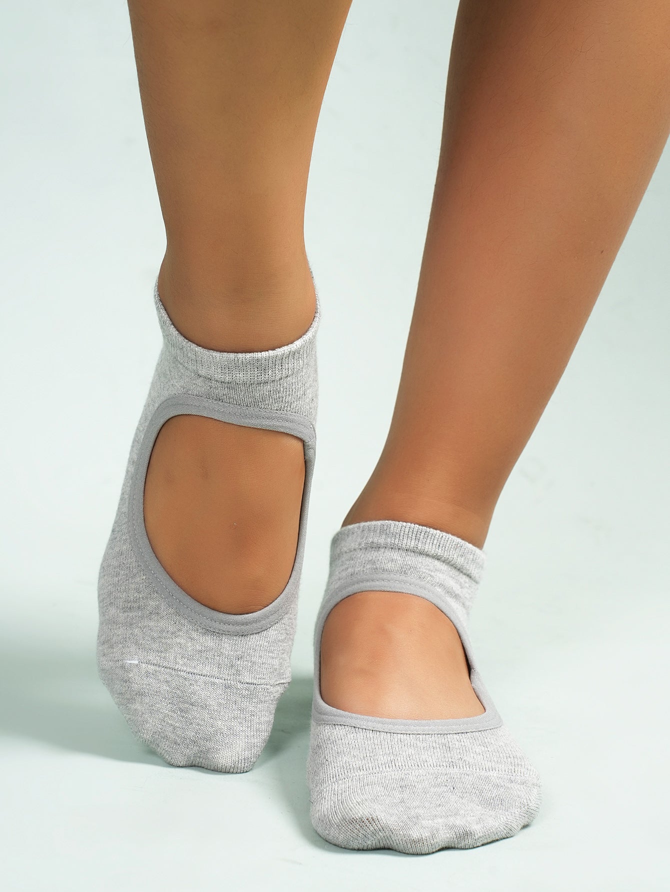 【Yoga Socks】E2浅麻灰-女士圆头瑜伽普拉提运动袜
