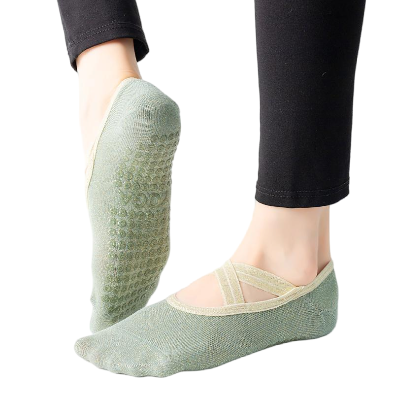 【Yoga Socks】H4孔雀绿-女士金丝圆头瑜伽普拉提运动袜