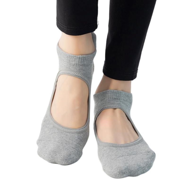 【Yoga Socks】A4浅麻灰-女士毛圈圆头瑜伽普拉提运动袜