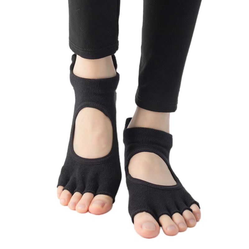 【Yoga Socks】C1黑色-女士刺绣半趾瑜伽普拉提运动袜
