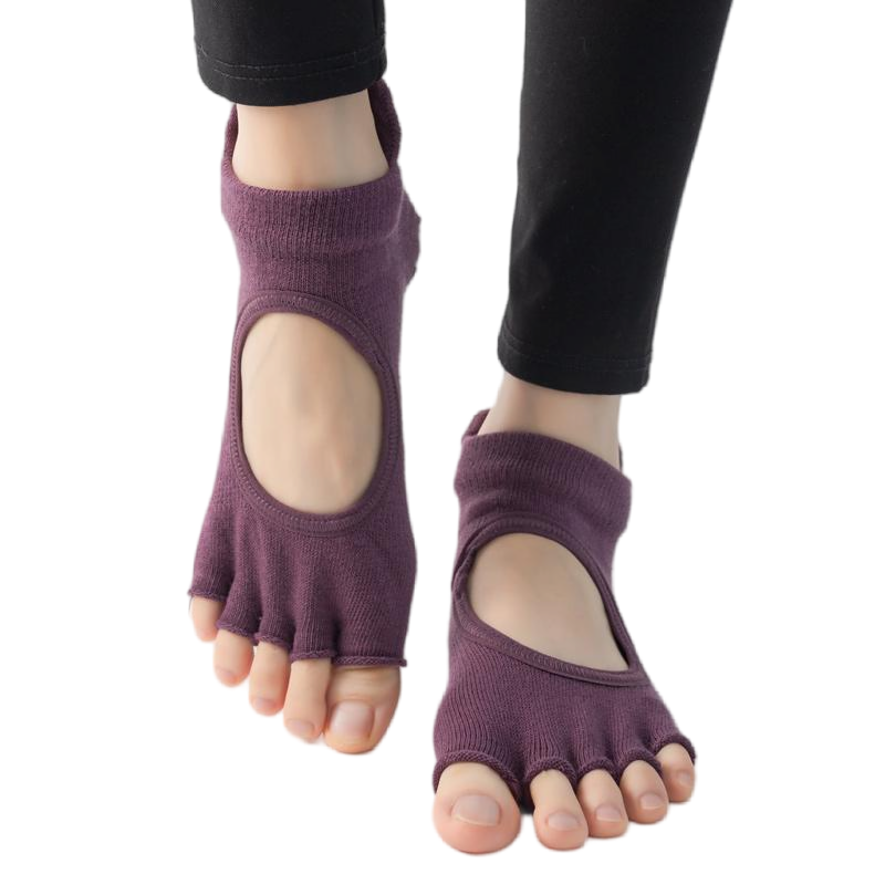 【Yoga Socks】C1紫红-女士刺绣半趾瑜伽普拉提运动袜