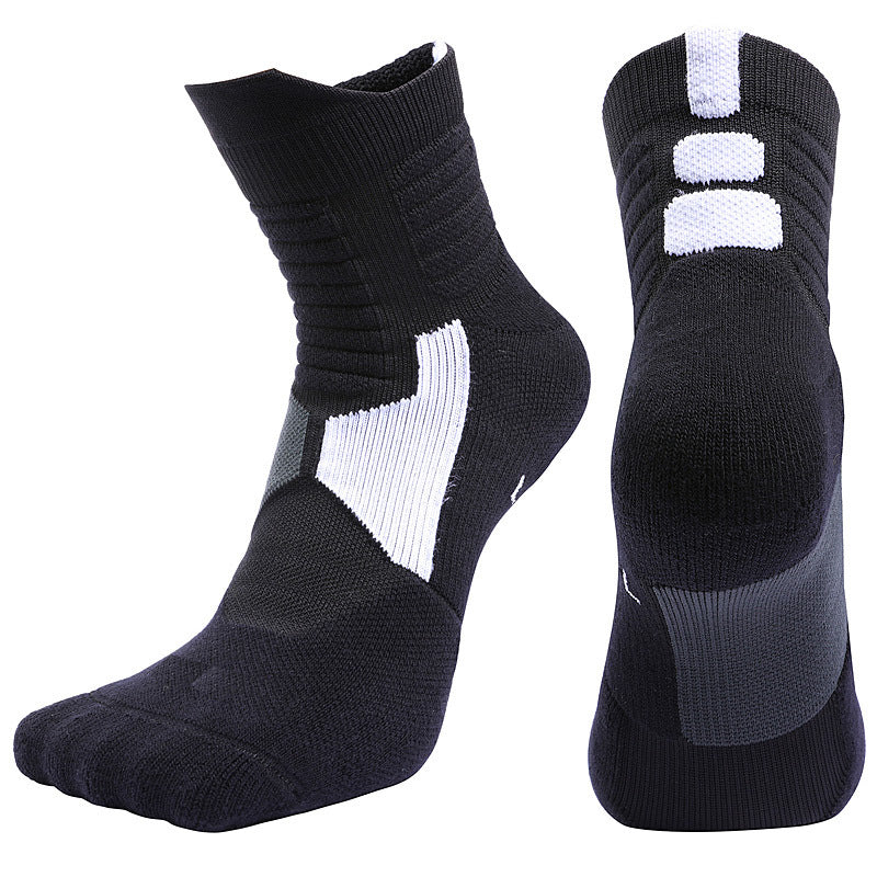 【Basketball Socks】B2黑色-男士毛圈中筒篮球运动袜