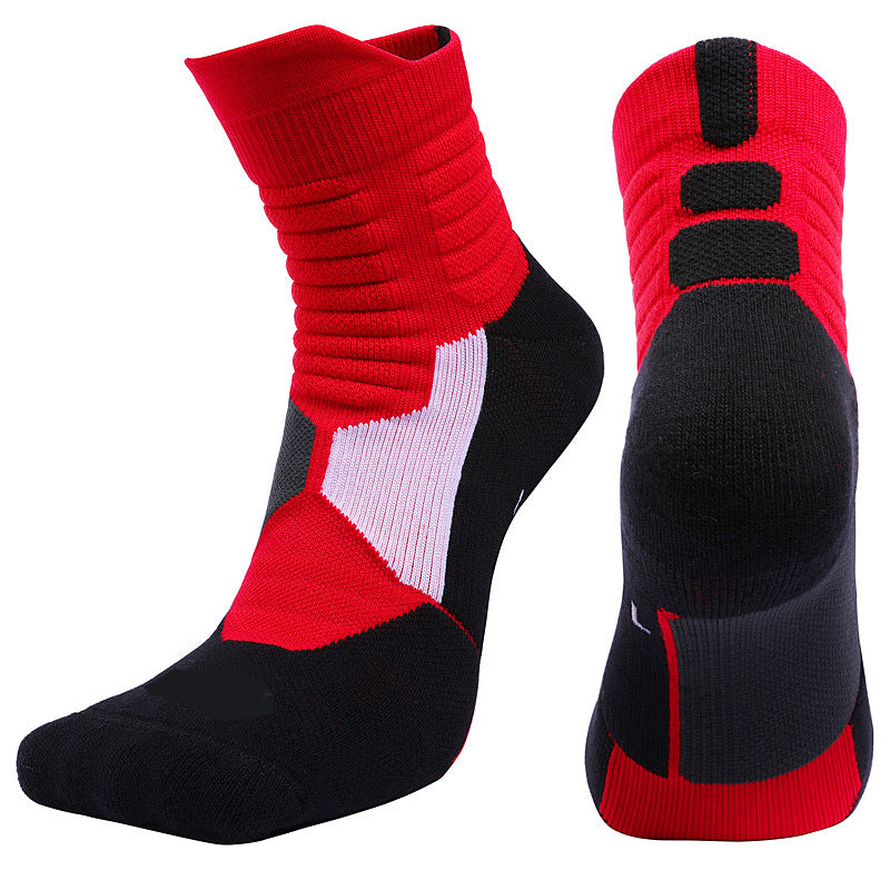 【Basketball Socks】B2红色-男士毛圈中筒篮球运动袜