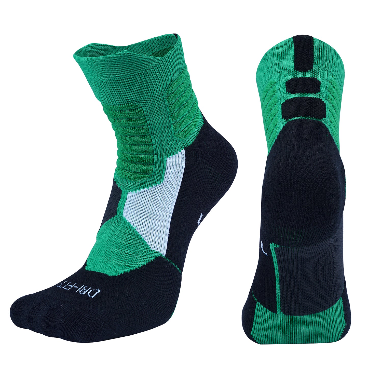 【Basketball Socks】B2绿色-男士毛圈中筒篮球运动袜