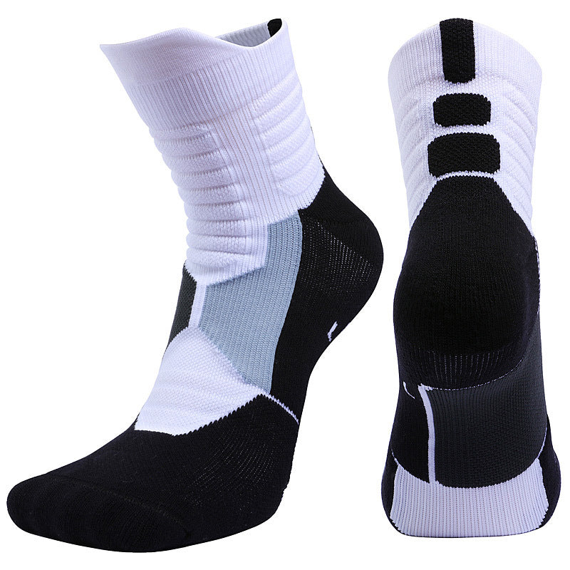 【Basketball Socks】B2白色-男士毛圈中筒篮球运动袜
