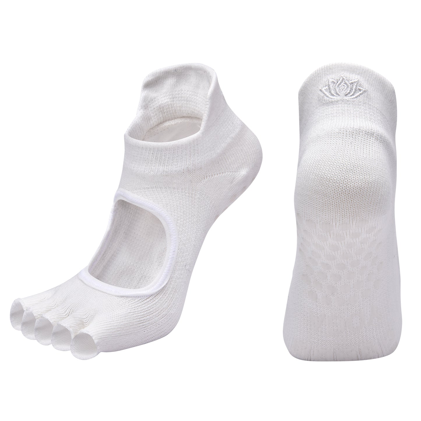 【Yoga Socks】C1白色-女士刺绣半趾瑜伽普拉提运动袜
