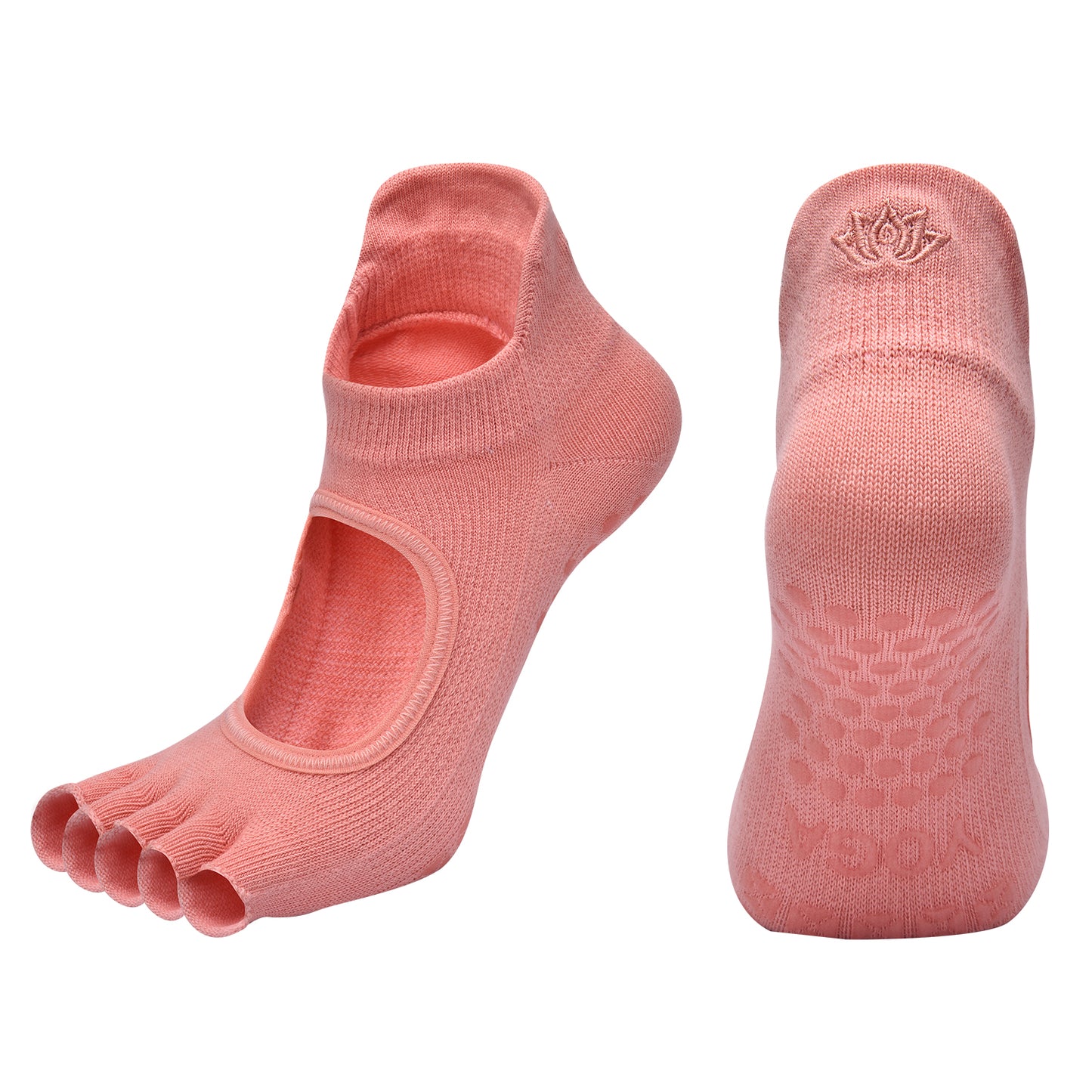 【Yoga Socks】C1珊瑚橙-女士刺绣半趾瑜伽普拉提运动袜