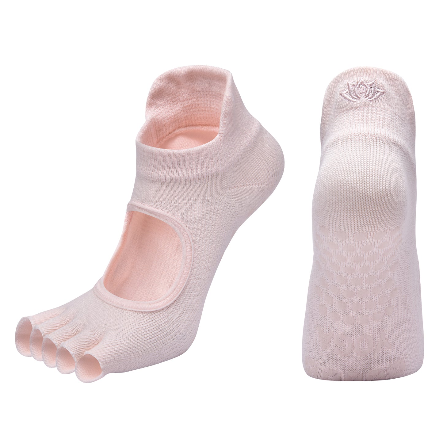 【Yoga Socks】C1浅粉-女士刺绣半趾瑜伽普拉提运动袜