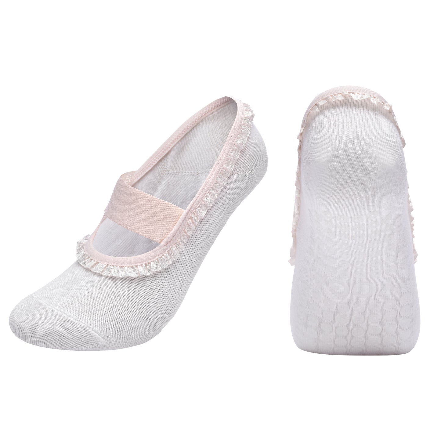 【Yoga Socks】R7白色-女士花边圆头瑜伽普拉提运动袜