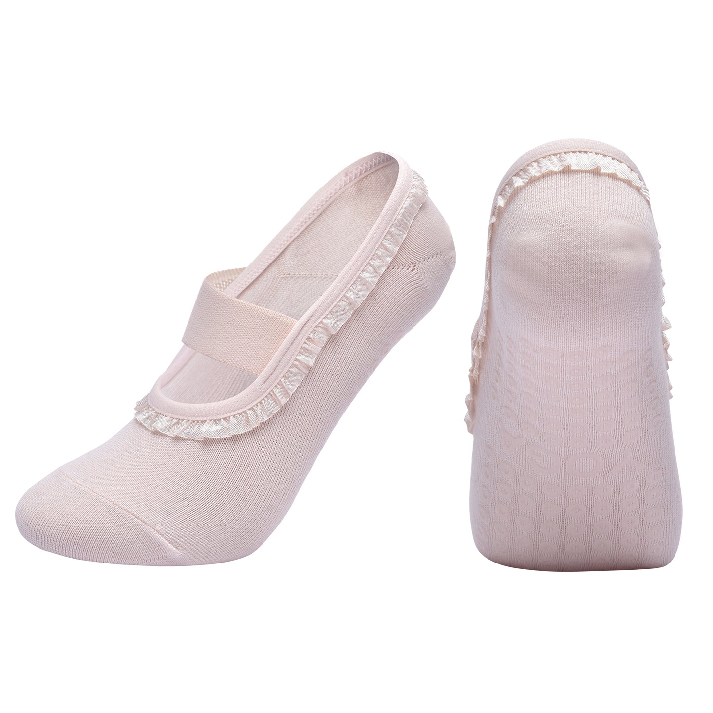 【Yoga Socks】R7浅米-女士花边圆头瑜伽普拉提运动袜
