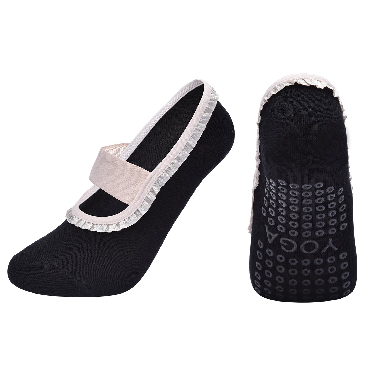 【Yoga Socks】R7黑色-女士花边圆头瑜伽普拉提运动袜