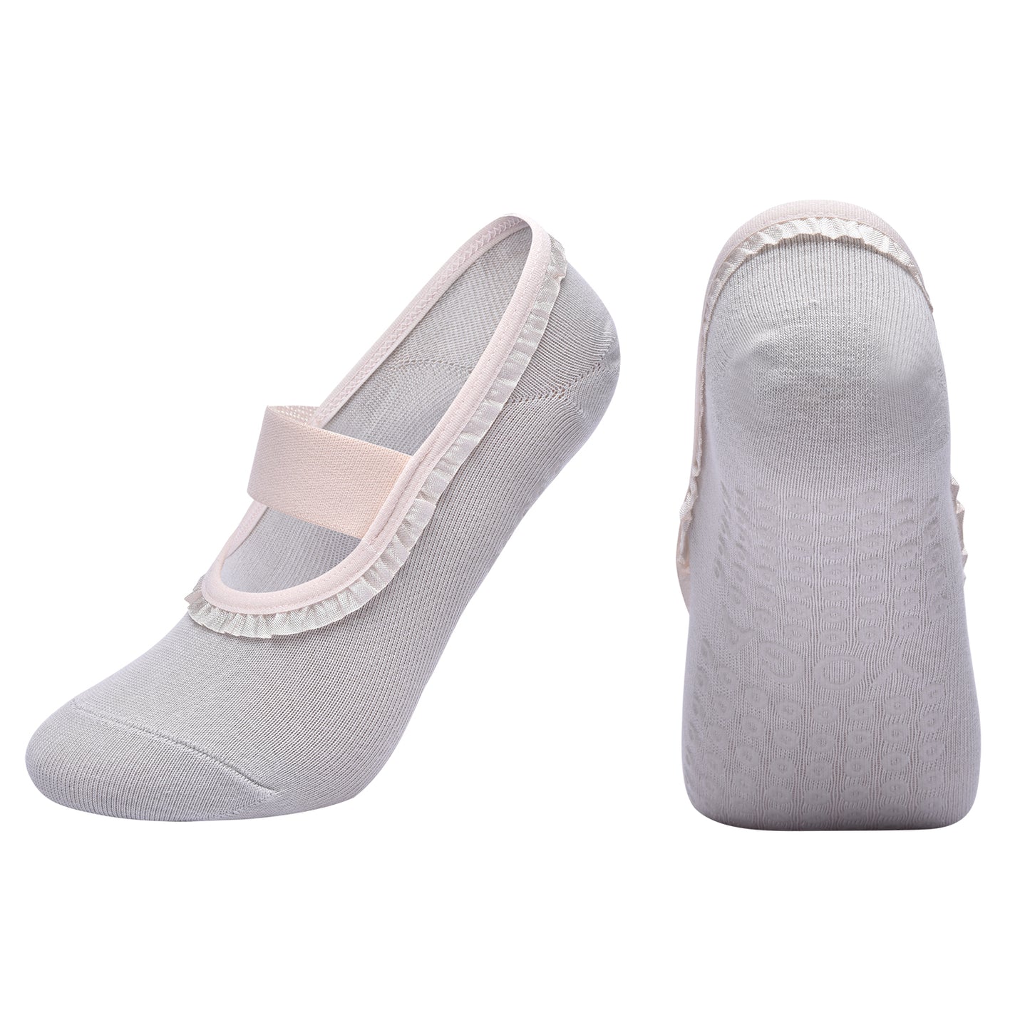 【Yoga Socks】R7浅灰-女士花边圆头瑜伽普拉提运动袜