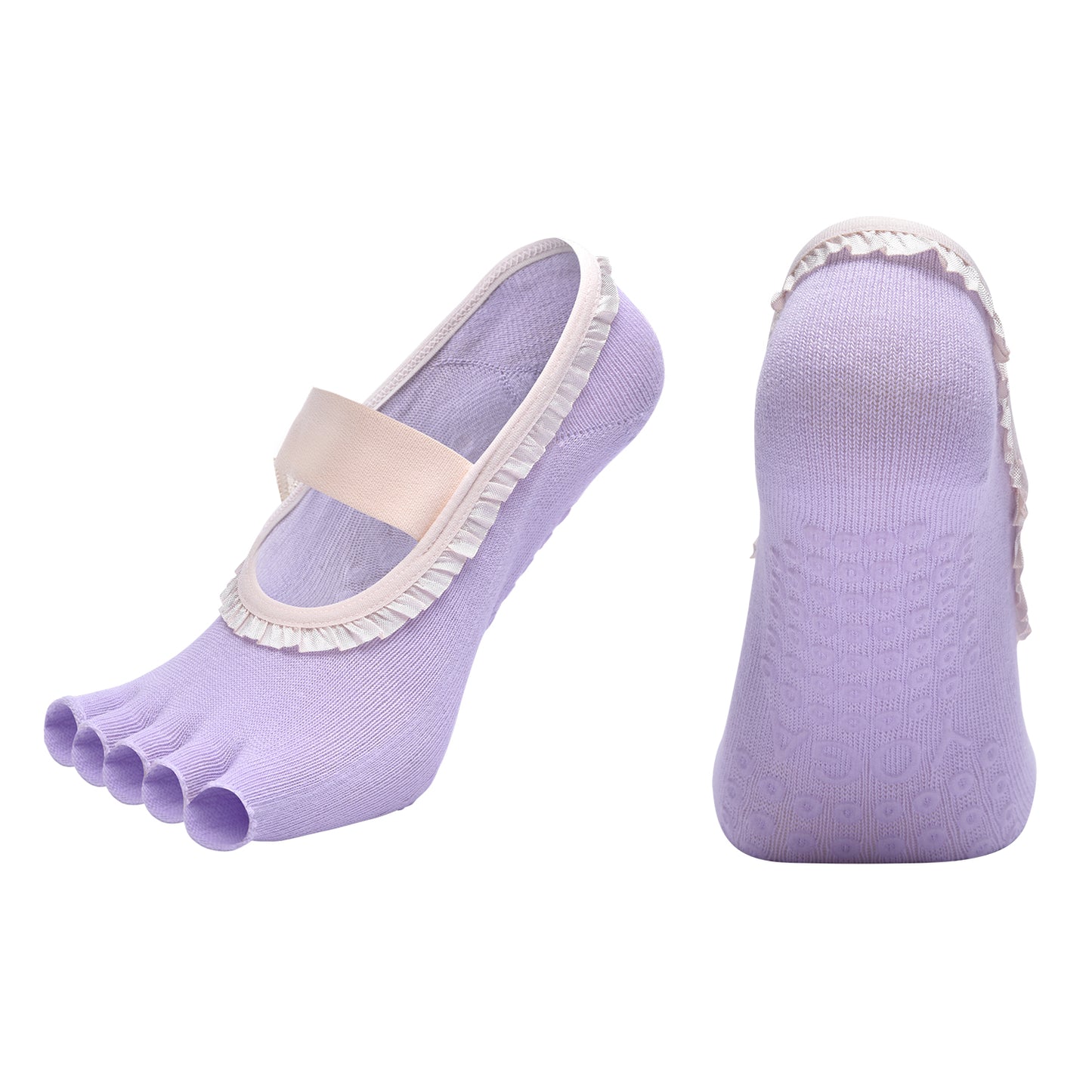 【Yoga Socks】T7浅紫-女士花边半趾瑜伽普拉提运动袜