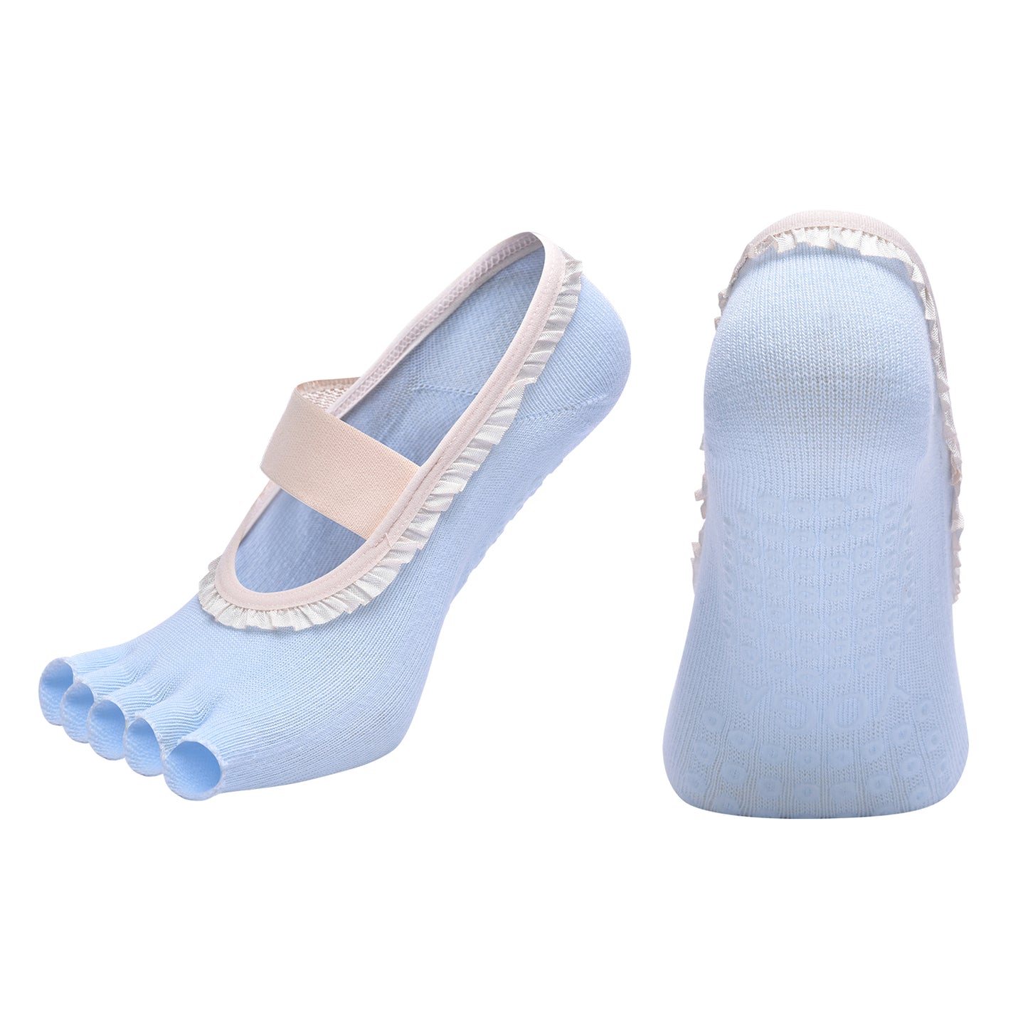 【Yoga Socks】T7浅蓝-女士花边半趾瑜伽普拉提运动袜
