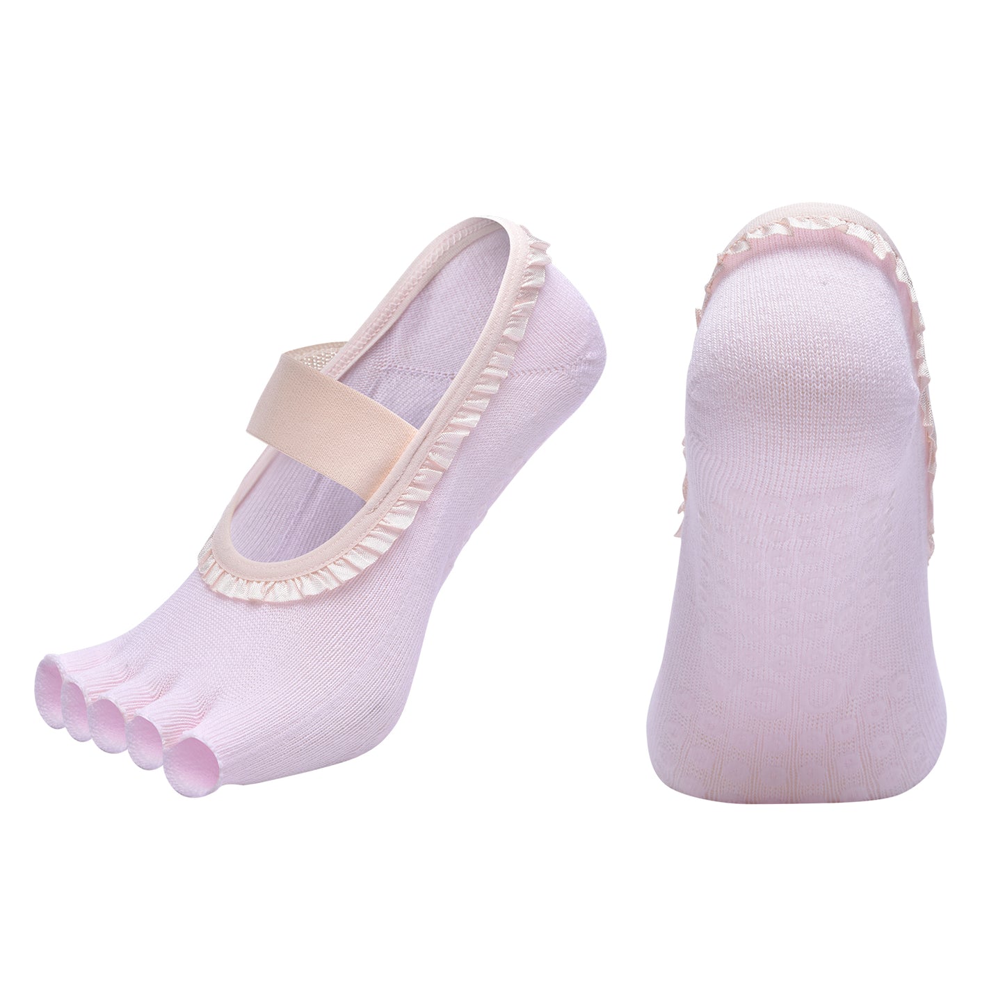 【Yoga Socks】T7浅粉-女士花边半趾瑜伽普拉提运动袜