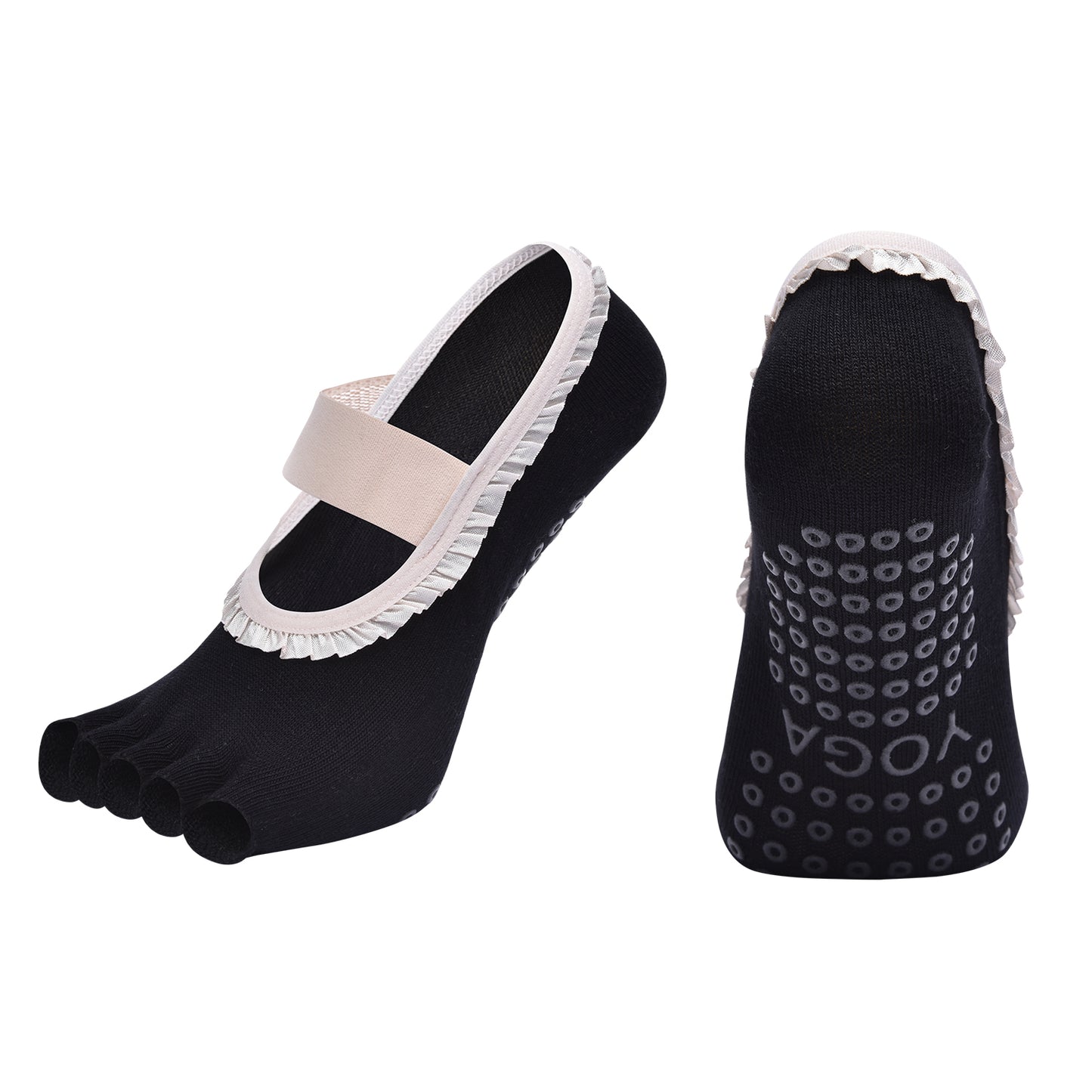 【Yoga Socks】T7黑色-女士花边半趾瑜伽普拉提运动袜