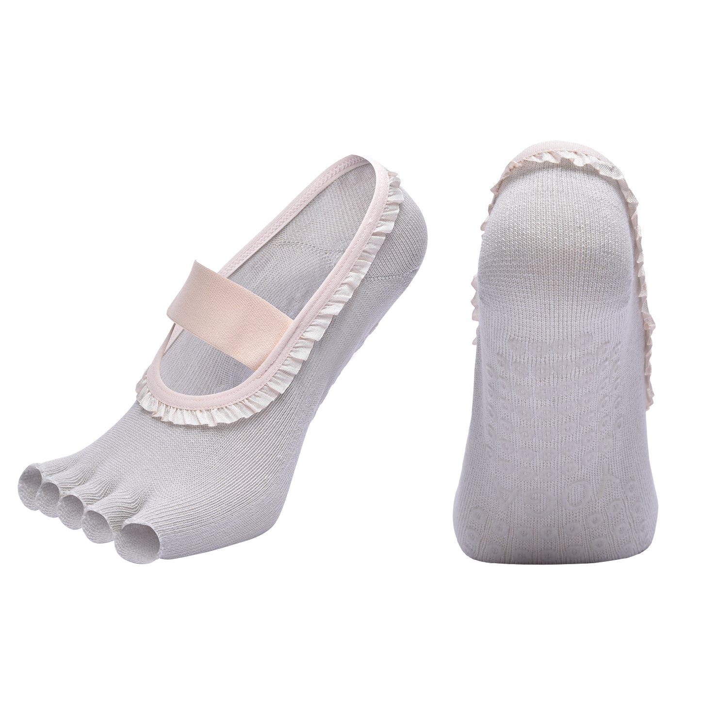 【Yoga Socks】T7浅灰-女士花边半趾瑜伽普拉提运动袜
