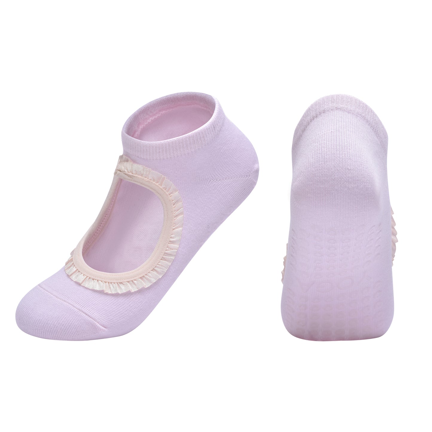 【Yoga Socks】E7浅粉-女士段色圆头瑜伽普拉提运动袜