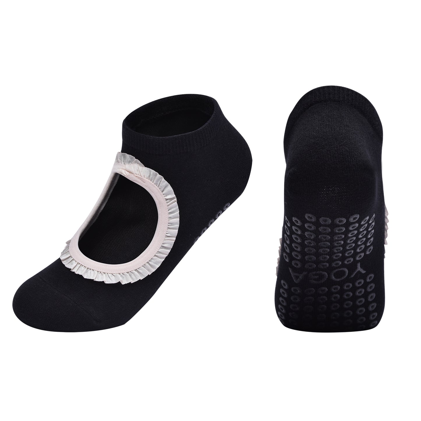 【Yoga Socks】E7黑色-女士段色圆头瑜伽普拉提运动袜