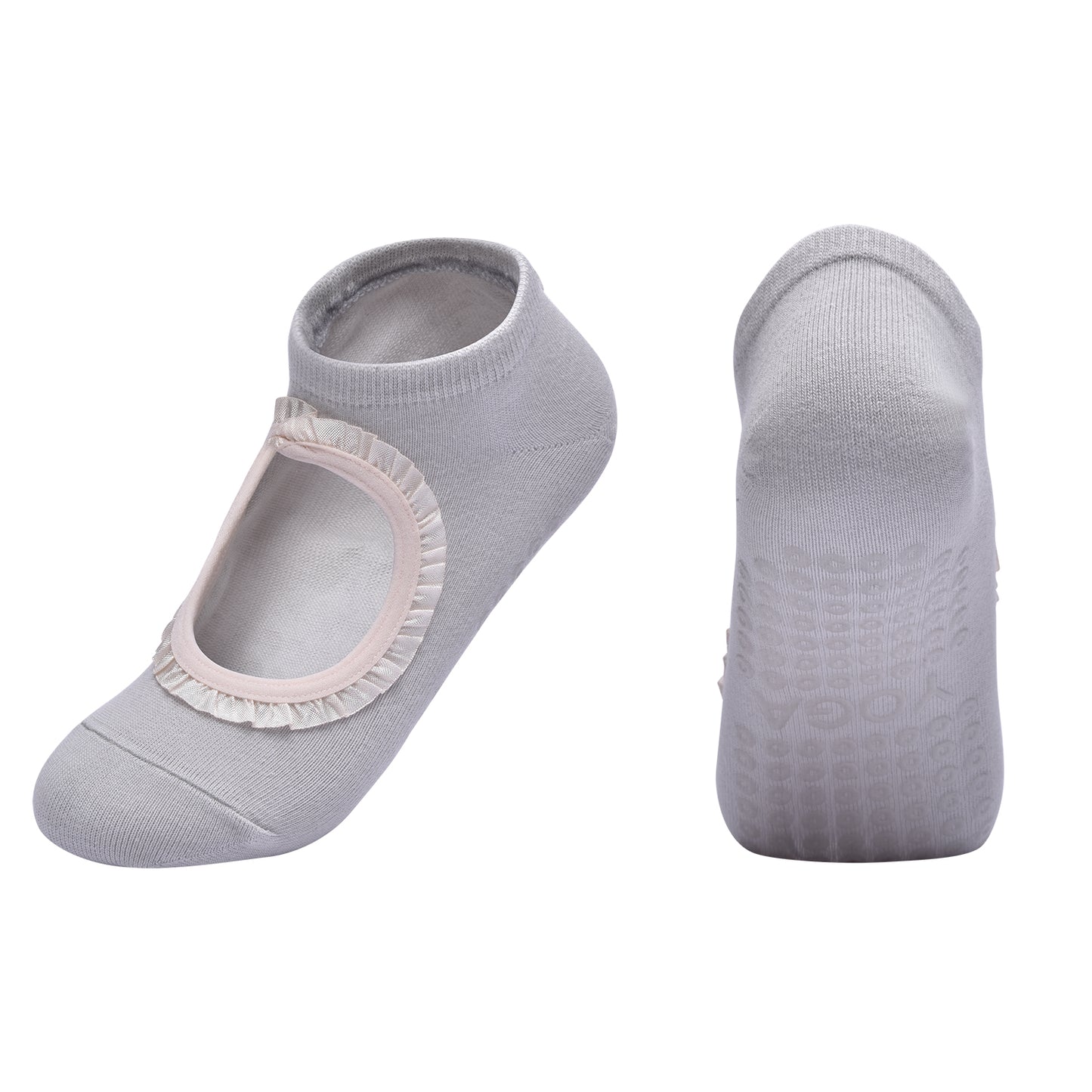 【Yoga Socks】E7浅灰-女士段色圆头瑜伽普拉提运动袜