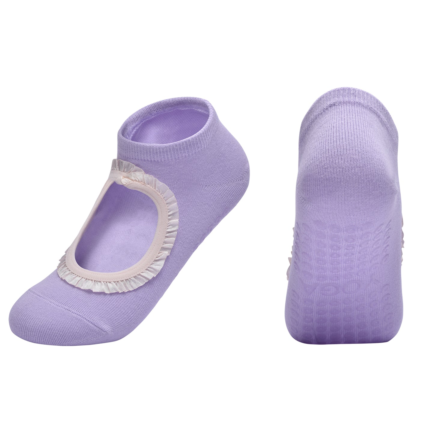 【Yoga Socks】E7浅紫-女士段色圆头瑜伽普拉提运动袜