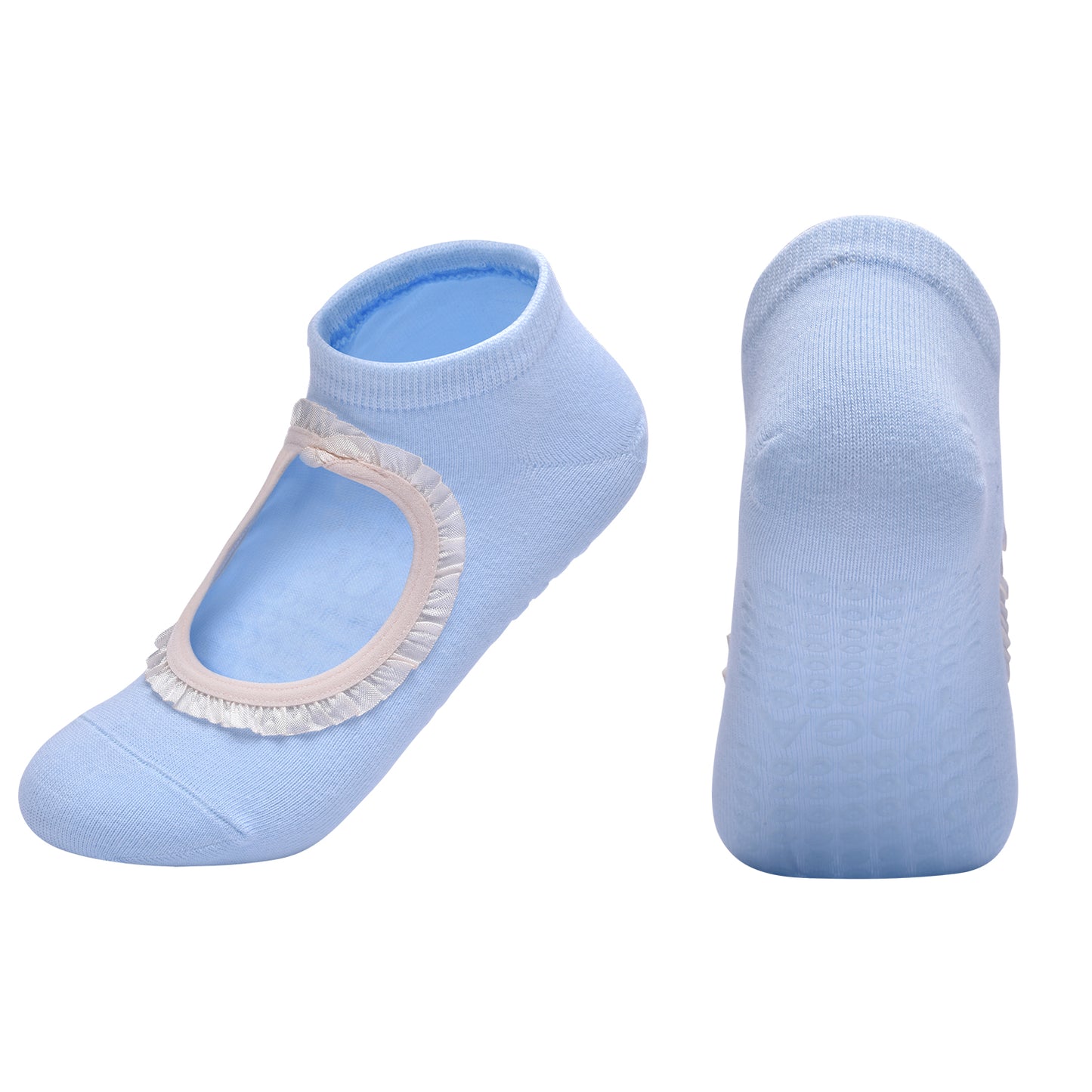 【Yoga Socks】E7浅蓝-女士段色圆头瑜伽普拉提运动袜