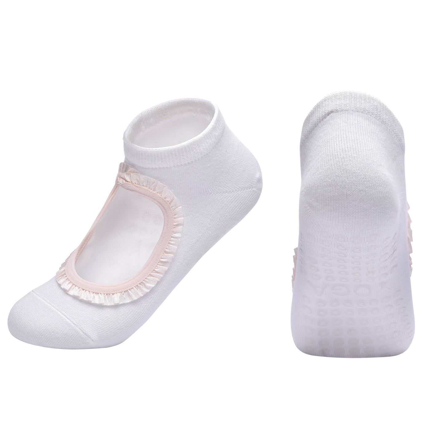 【Yoga Socks】E7白色-女士段色圆头瑜伽普拉提运动袜