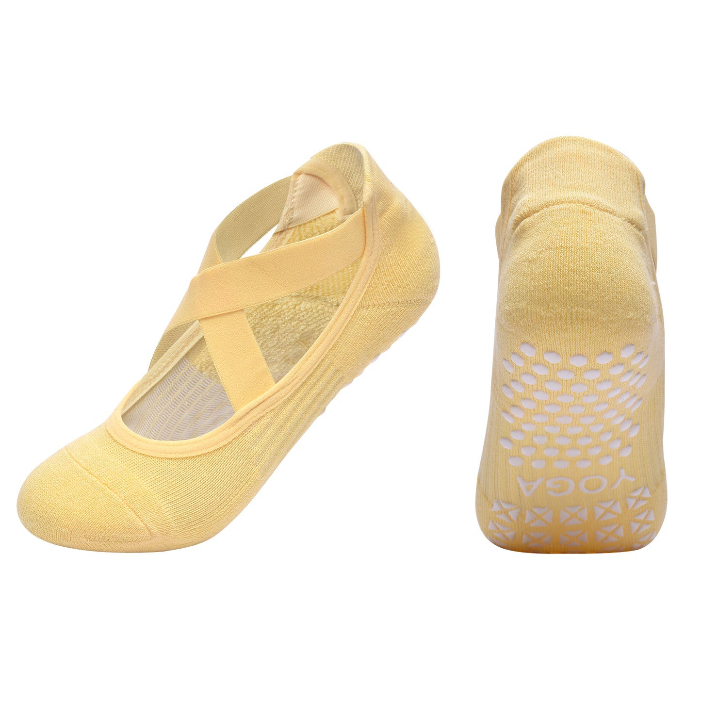【Yoga Socks】Q6黄色-女士毛圈圆头瑜伽普拉提运动袜