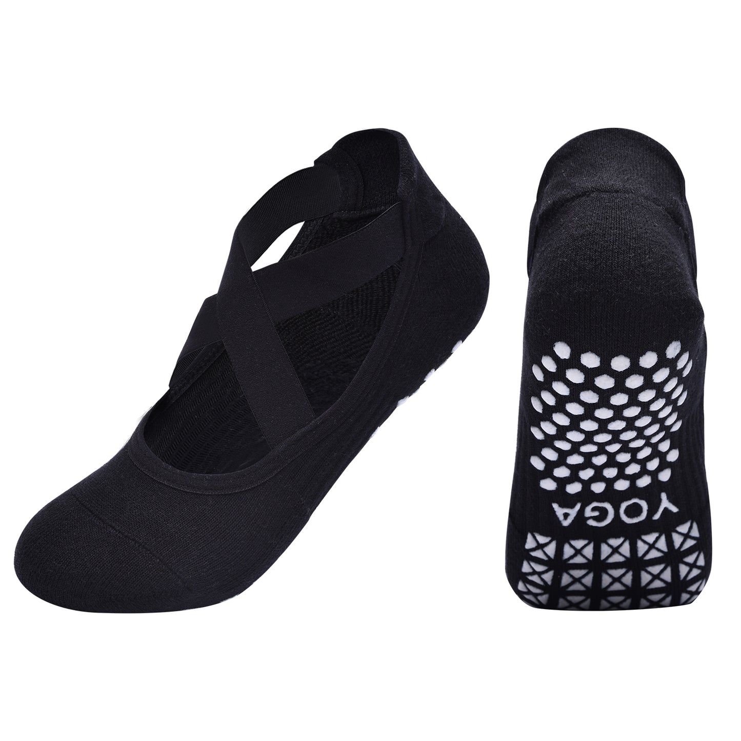 【Yoga Socks】Q6黑色-女士毛圈圆头瑜伽普拉提运动袜