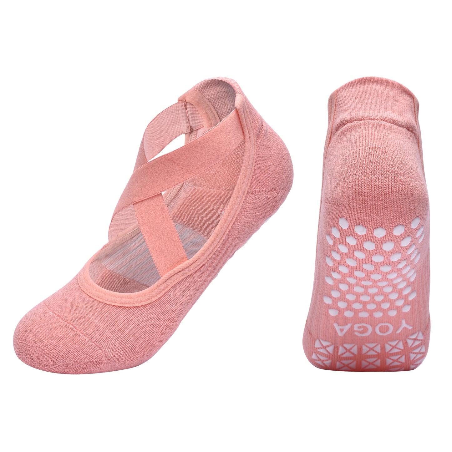 【Yoga Socks】Q6珊瑚橙-女士毛圈圆头瑜伽普拉提运动袜