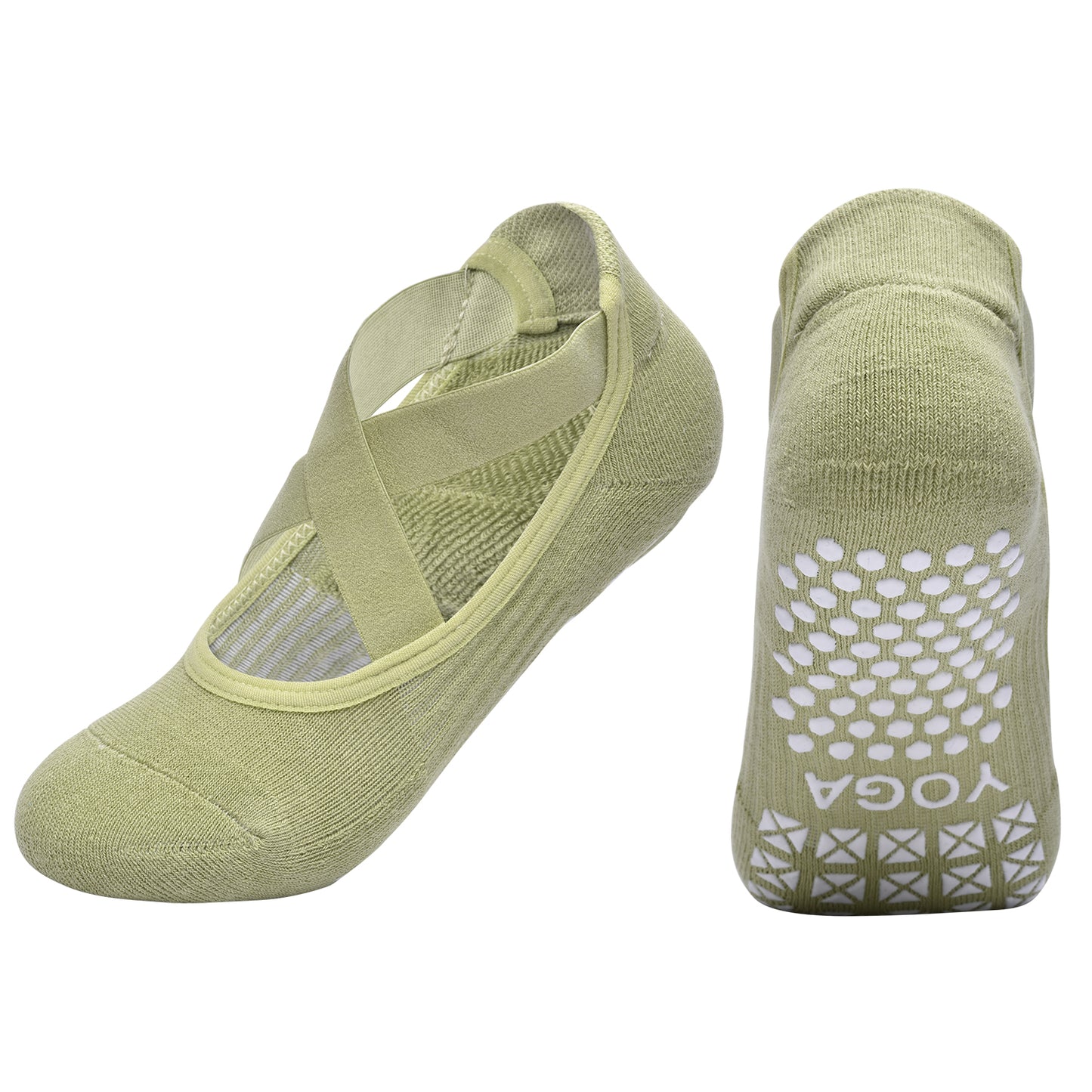 【Yoga Socks】Q6绿色-女士毛圈圆头瑜伽普拉提运动袜