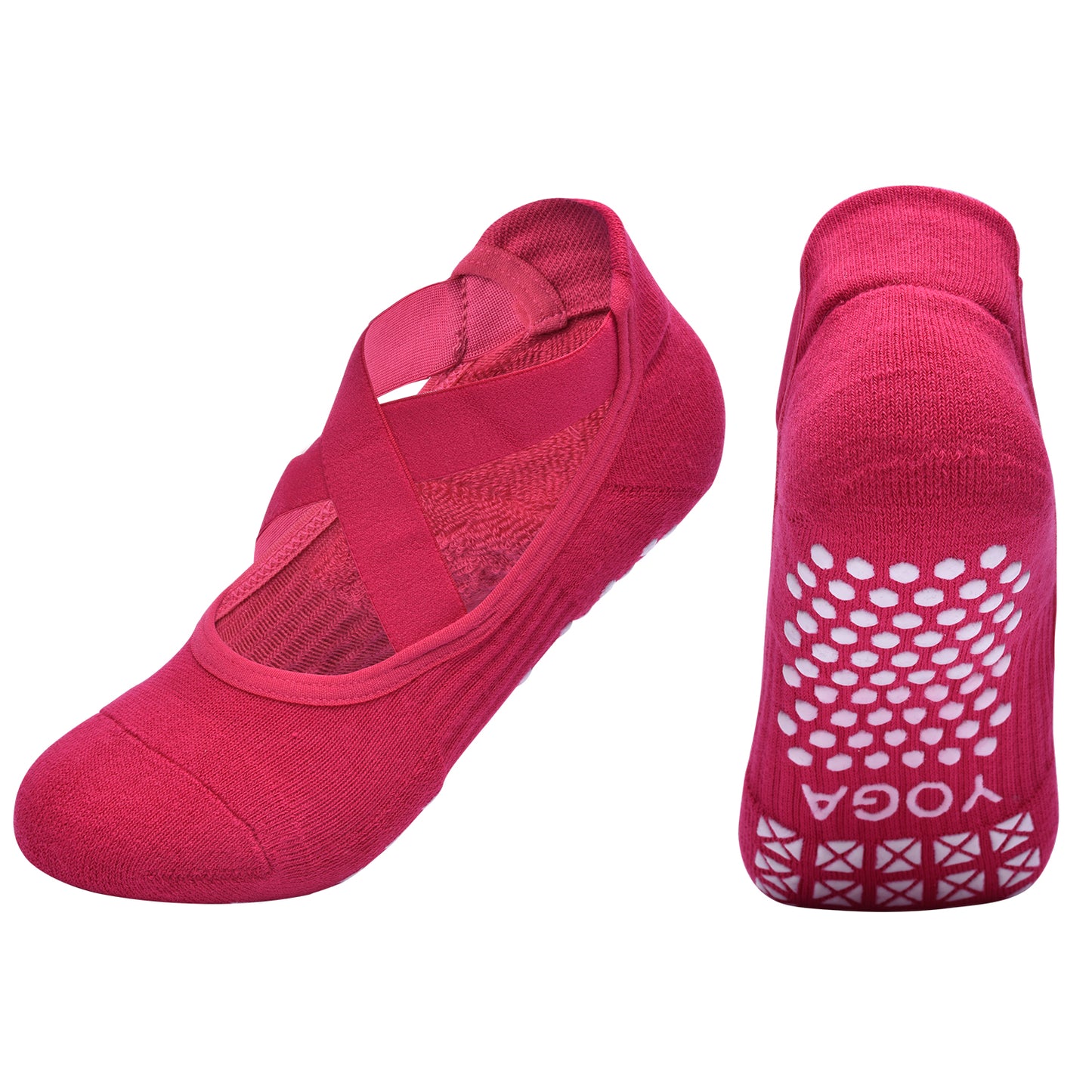 【Yoga Socks】Q6玫红-女士毛圈圆头瑜伽普拉提运动袜