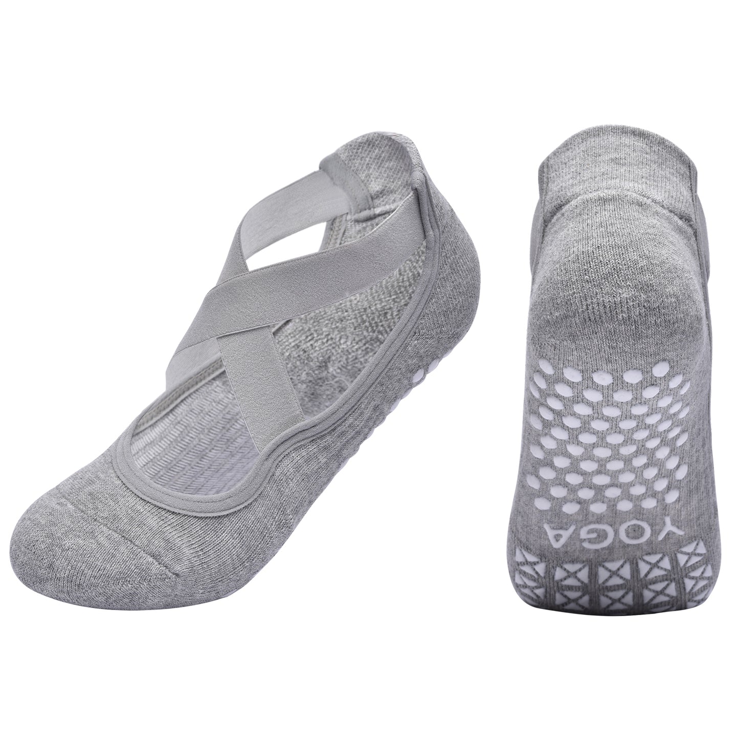 【Yoga Socks】Q6浅麻灰-女士毛圈圆头瑜伽普拉提运动袜