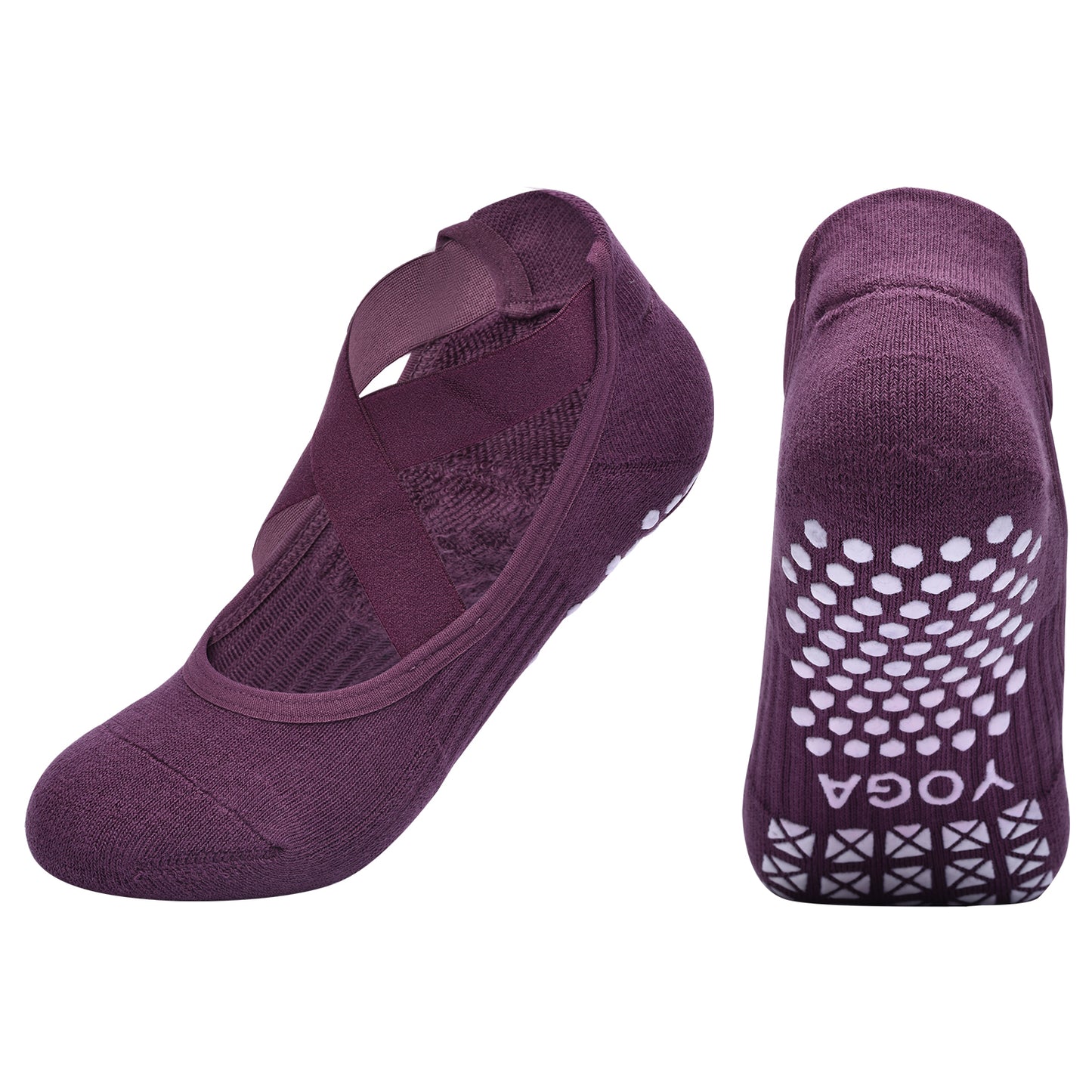 【Yoga Socks】Q6深紫-女士毛圈圆头瑜伽普拉提运动袜