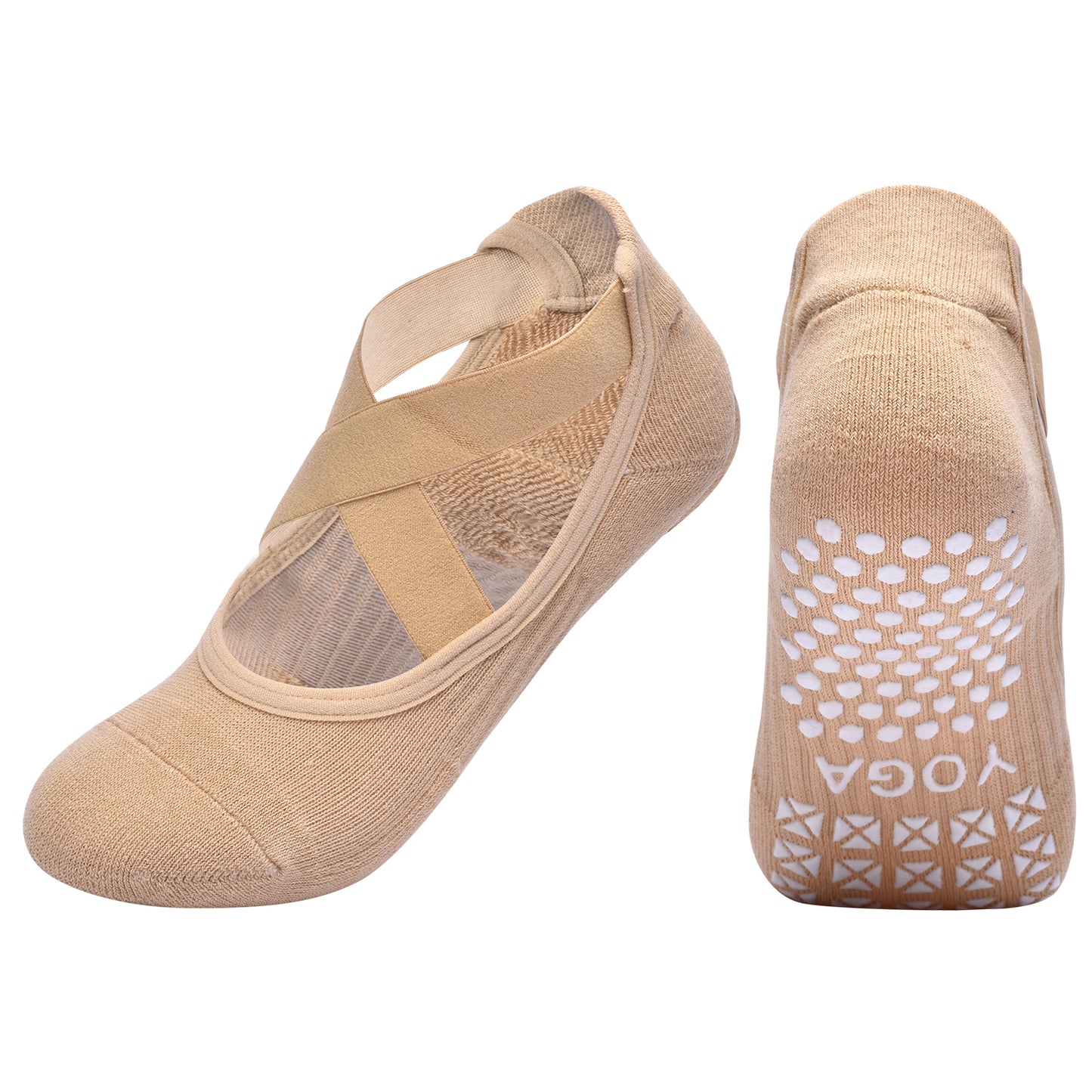 【Yoga Socks】Q6米色-女士毛圈圆头瑜伽普拉提运动袜