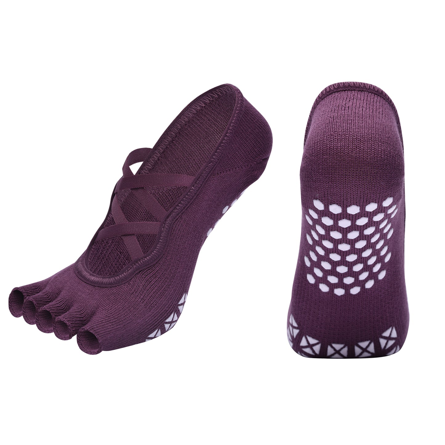 【Yoga Socks】T6紫红-女士半趾瑜伽普拉提运动袜