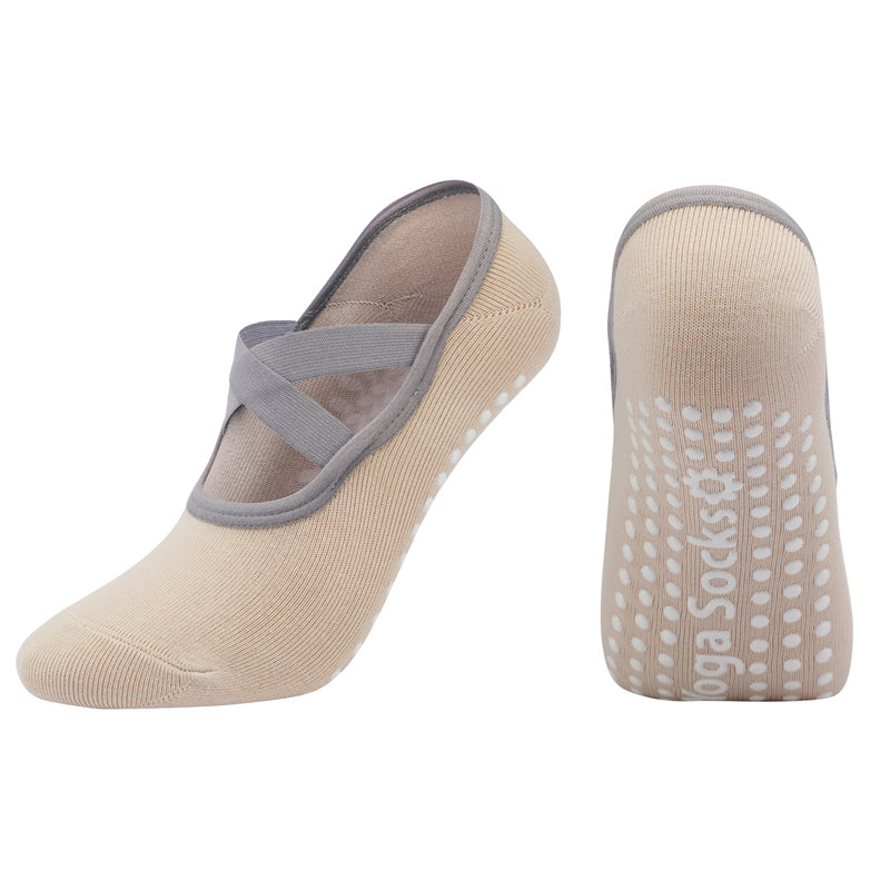 【Yoga Socks】H6浅米-女士圆头瑜伽普拉提运动袜