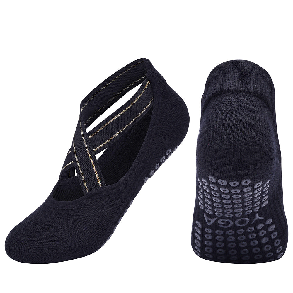 【Yoga Socks】Q1黑色-女士毛圈圆头瑜伽普拉提运动袜