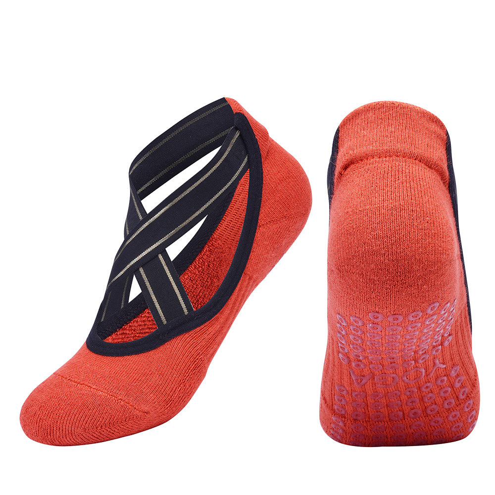 【Yoga Socks】Q1中国红-女士毛圈圆头瑜伽普拉提运动袜