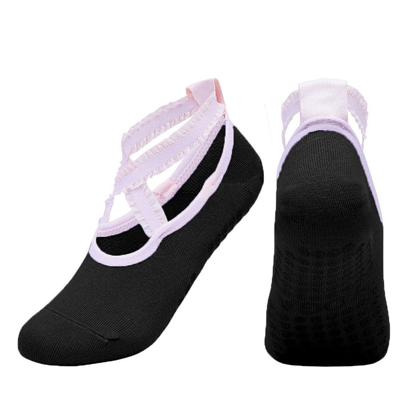 【Yoga Socks】R1黑色-女士花边圆头瑜伽普拉提运动袜